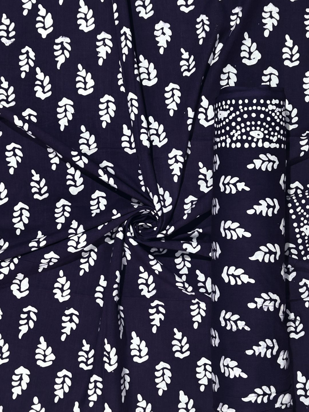 Fresh Navy Blue Hand Batik Print Pure Cotton Fabric – 3 meters (Tunic Stitching)