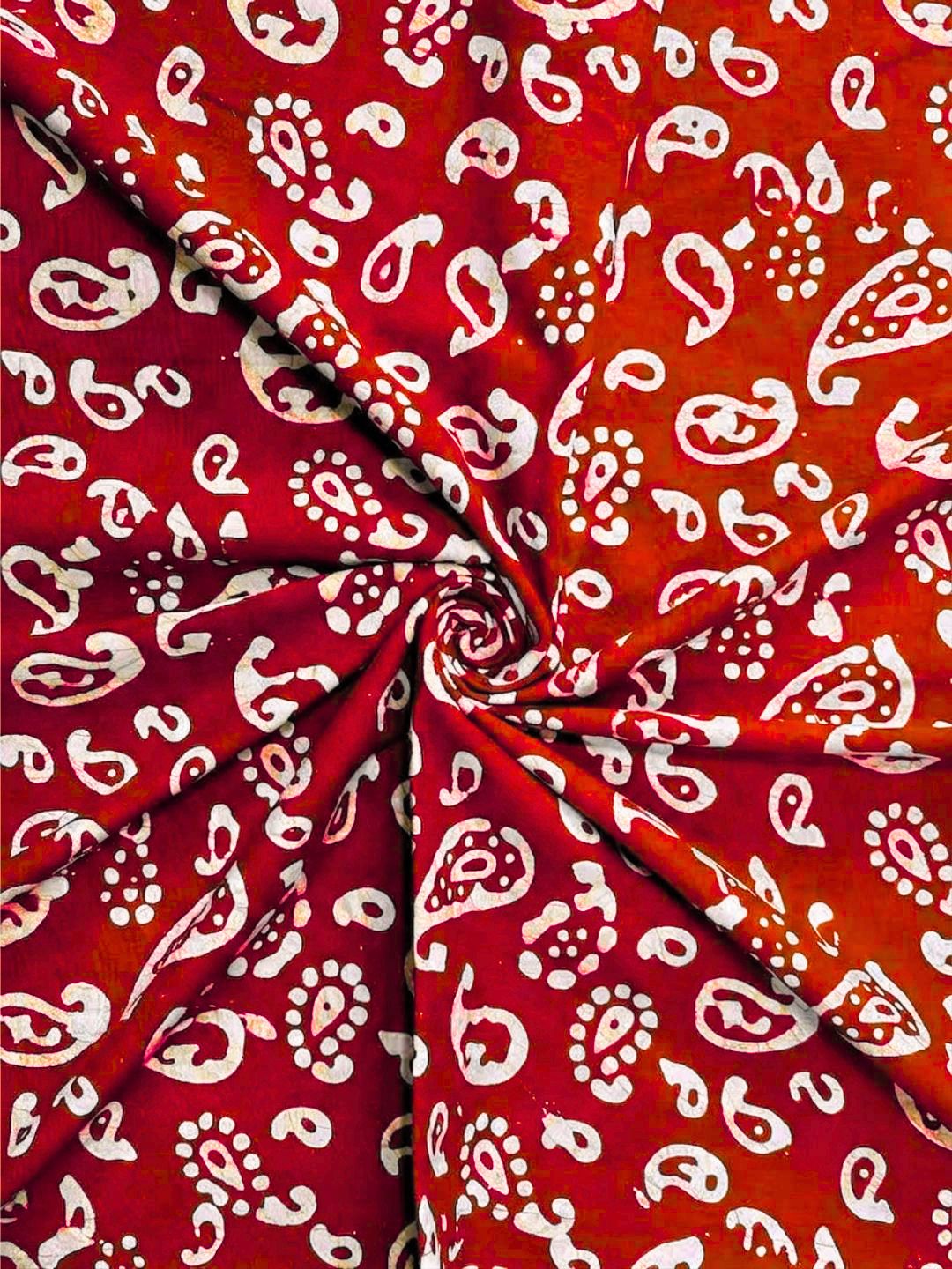 Red Hand Batik Print Pure Cotton Fabric – 3 meters (Custom Stitching)