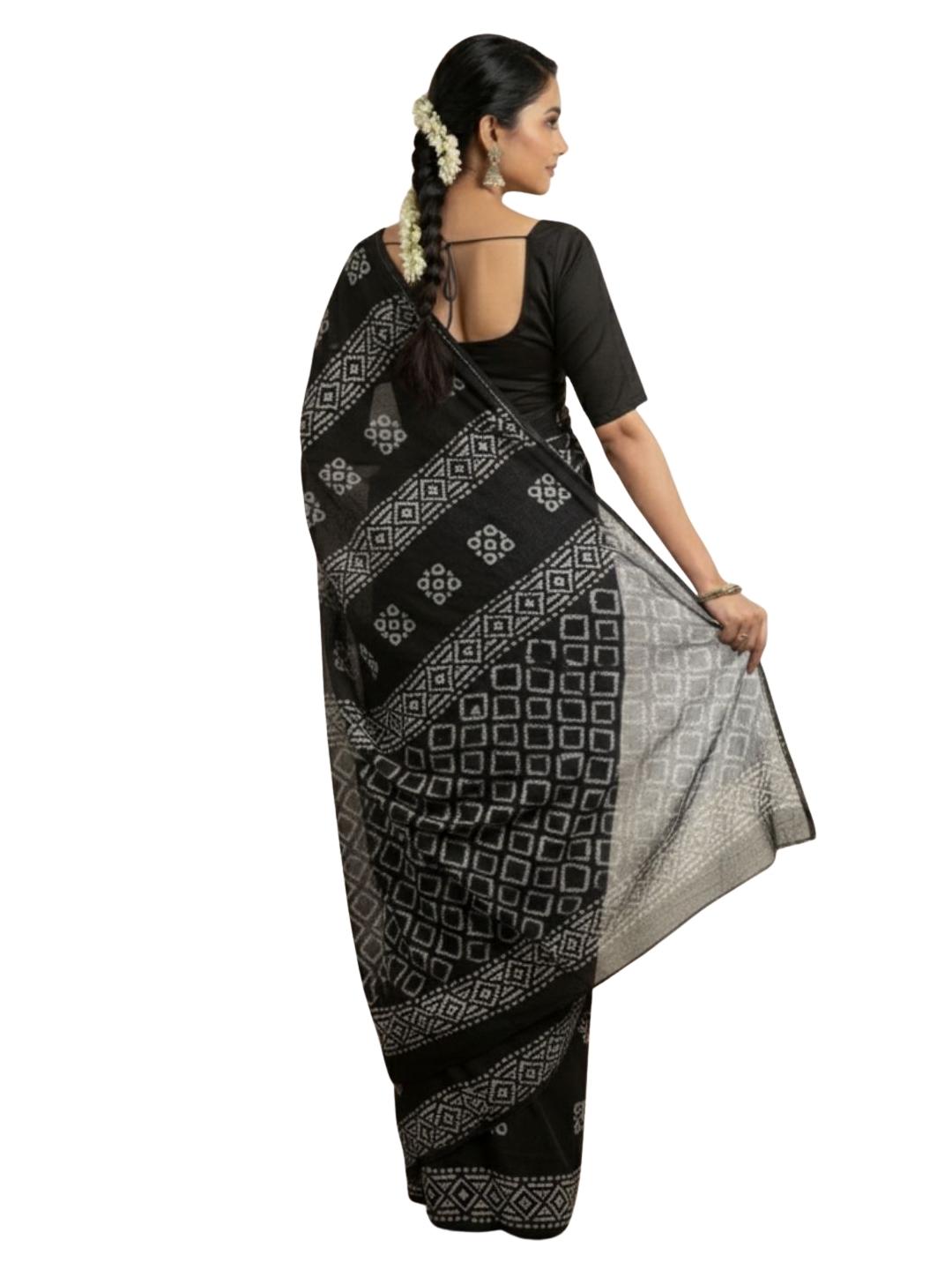 Bombay Batik Pure Cotton Saree Batik Handwork – Black Colour