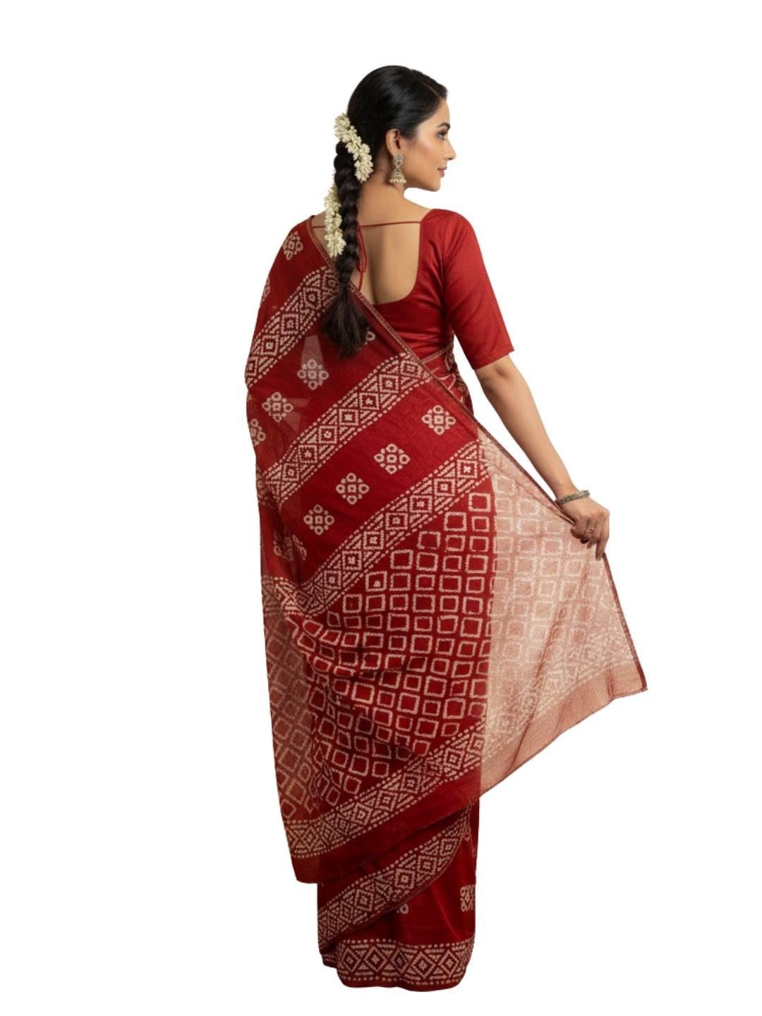Bombay Batik Pure Cotton Saree Batik Handwork – Red Colour