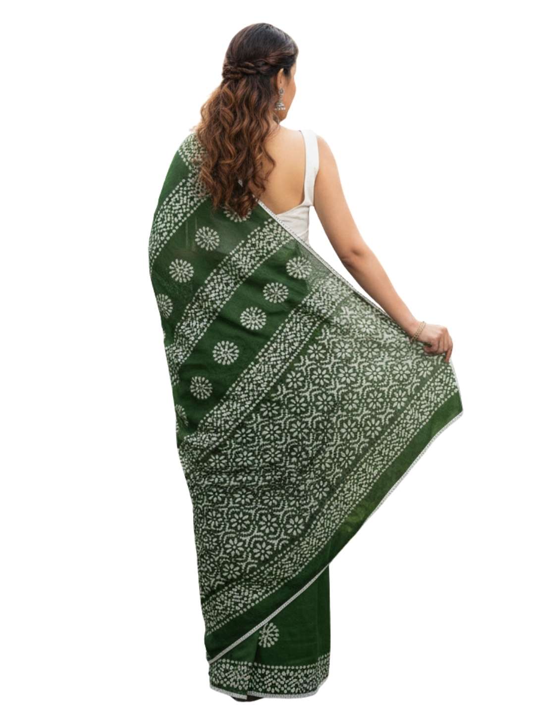 Bombay Batik Pure Cotton Saree Batik Handwork – Mehndi Colour