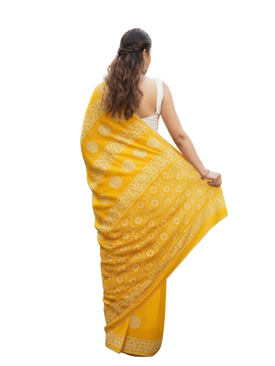 Bombay Batik Pure Cotton Saree Batik Handwork – Yellow Colour