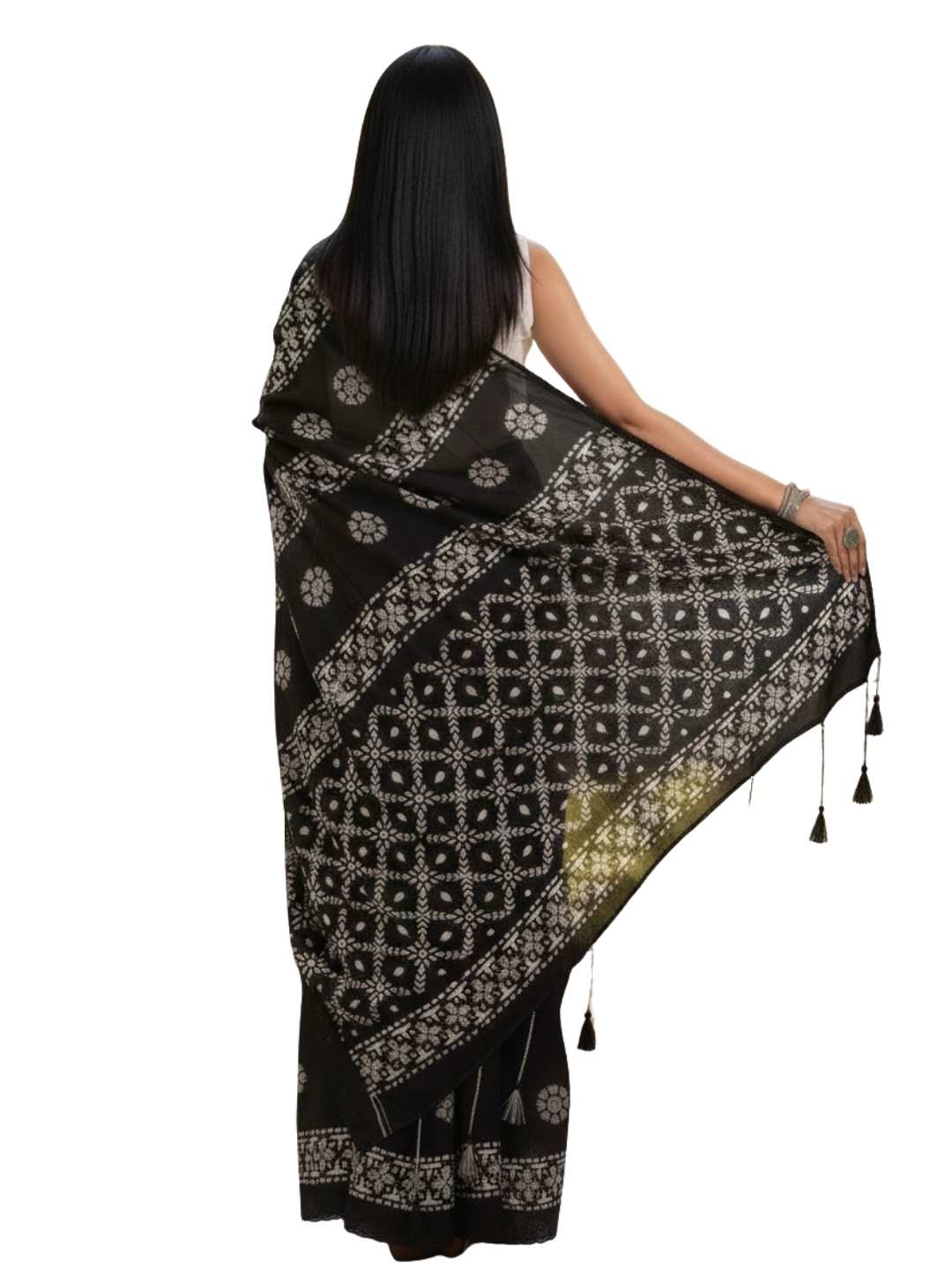 Bombay Batik Pure Cotton Saree Batik Handwork – Black Colour