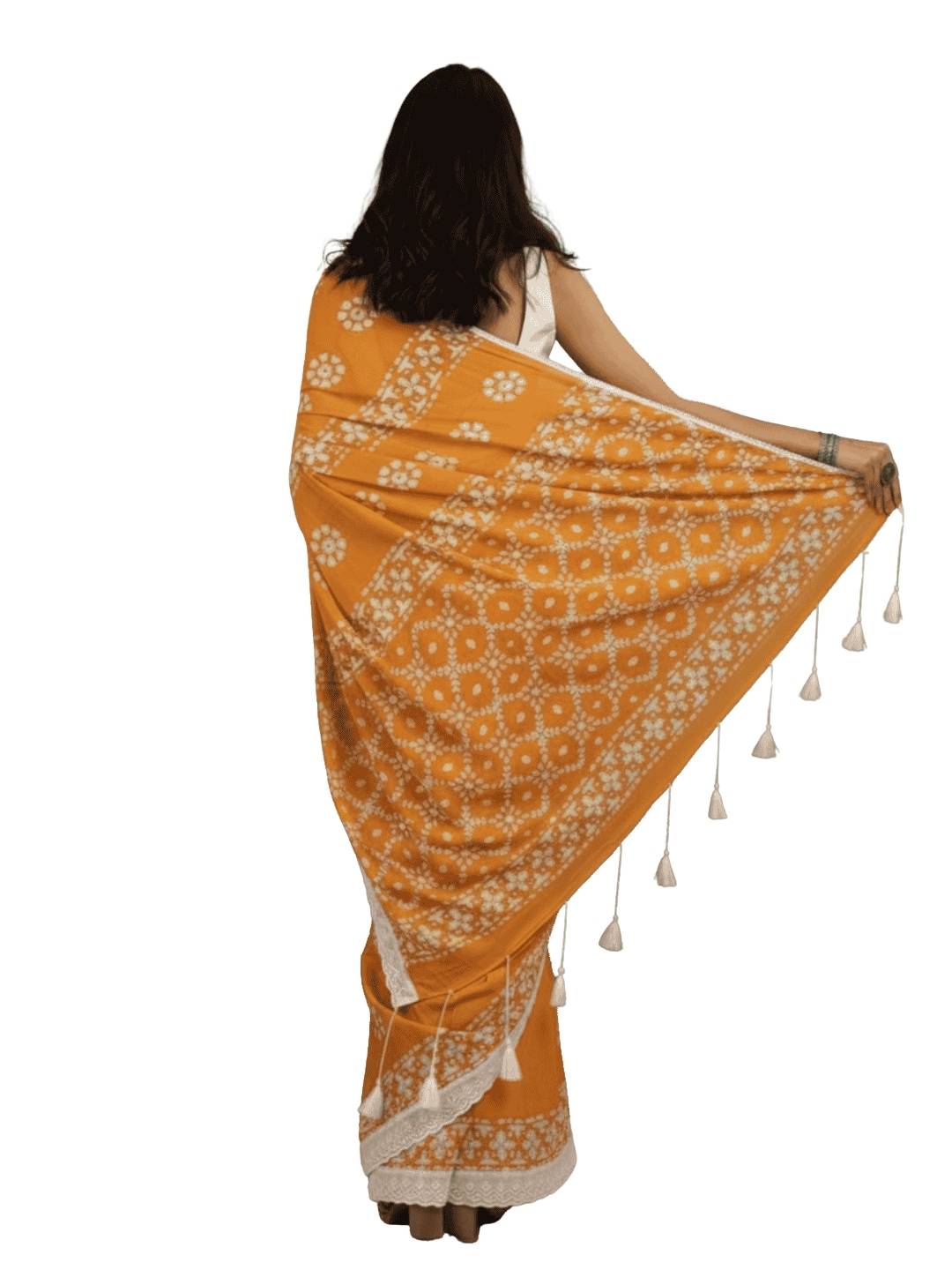 Bombay Batik Pure Cotton Saree Batik Handwork – Yellow Colour