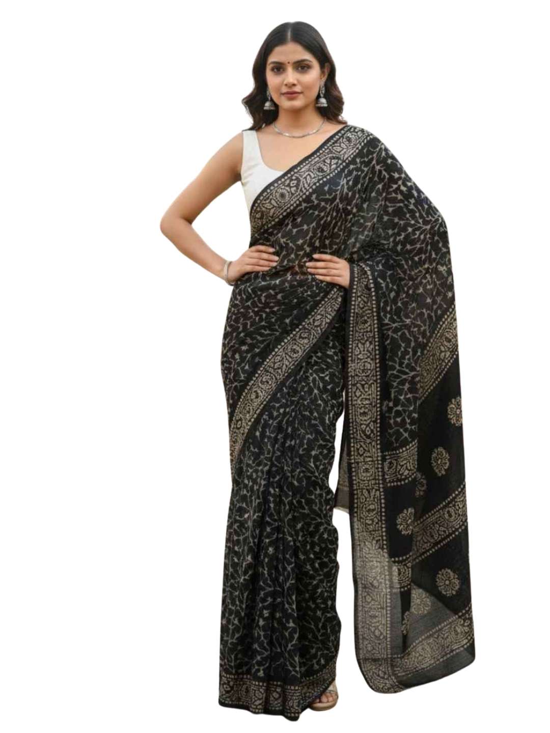 Bombay Batik Pure Cotton Saree Batik Handwork – Black Colour