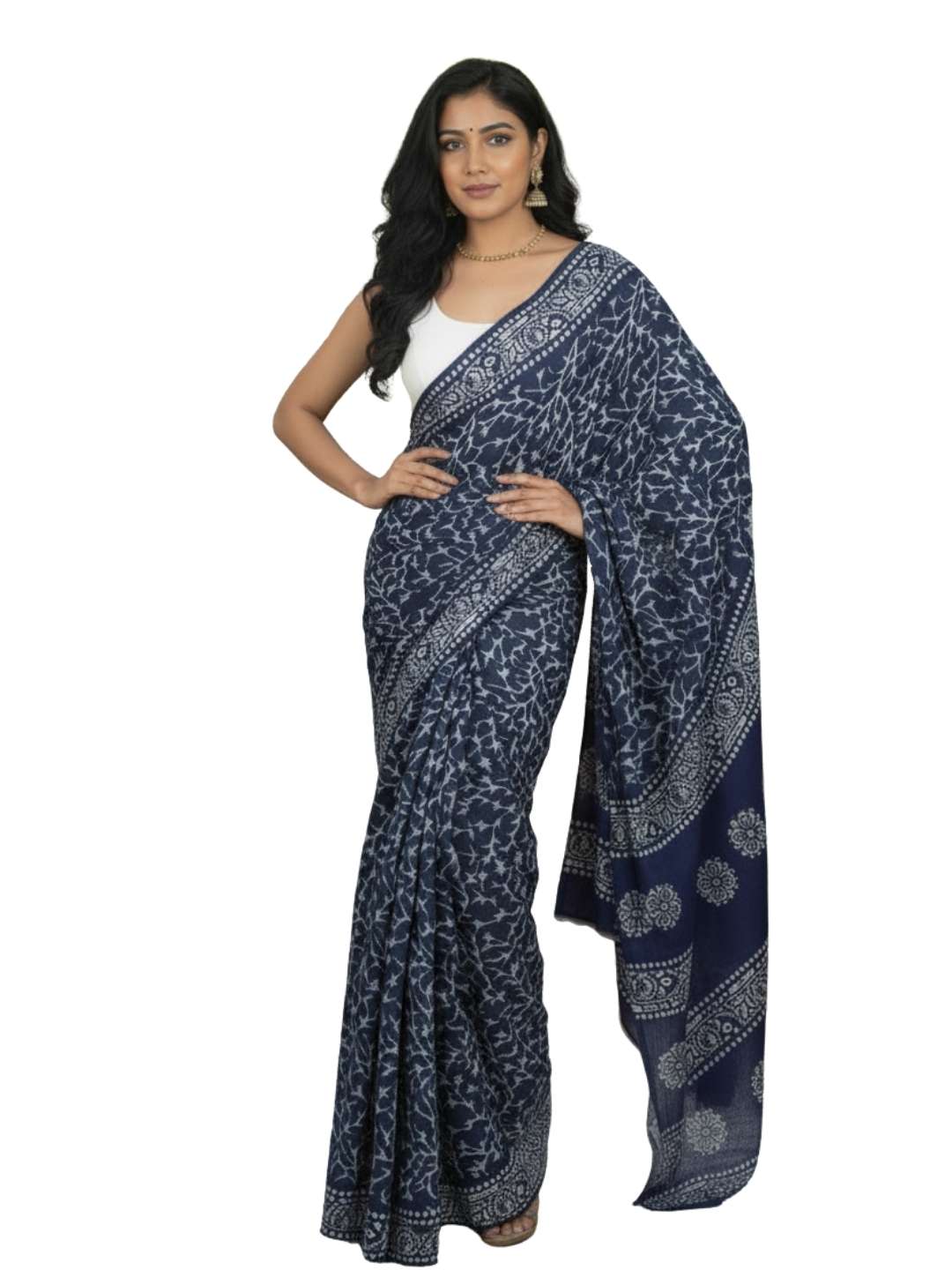 Bombay Batik Pure Cotton Saree Batik Handwork – Indigo Colour