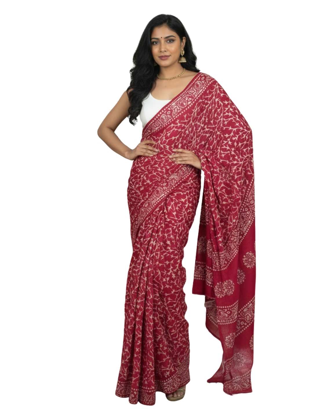 Bombay Batik Pure Cotton Saree Batik Handwork – Red Colour