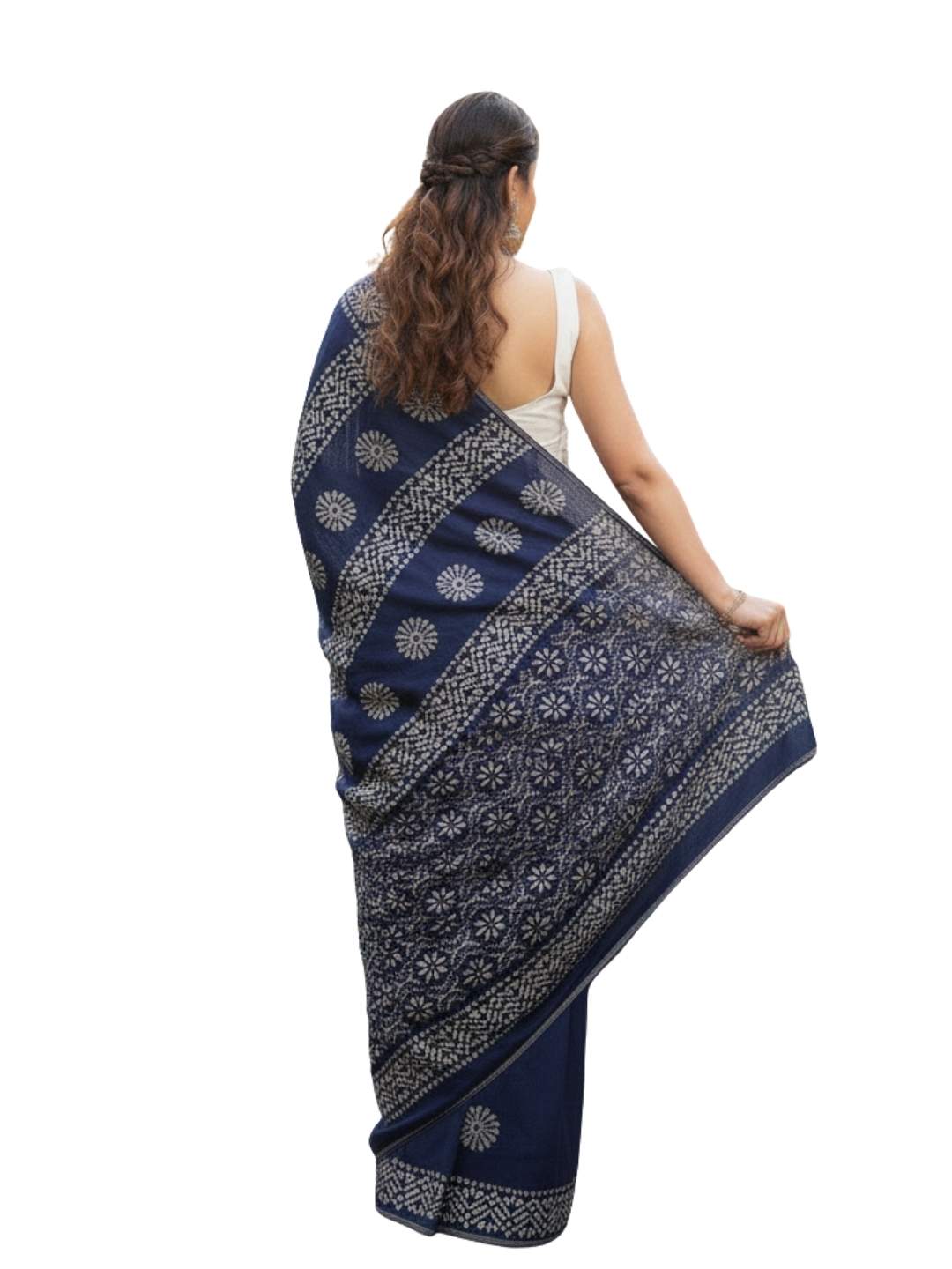 Bombay Batik Pure Cotton Saree Batik Handwork – Indigo Colour