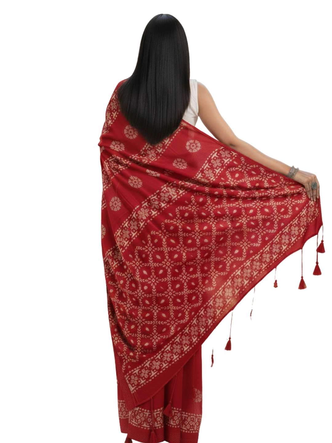 Bombay Batik Pure Cotton Saree Batik Handwork – Red Colour