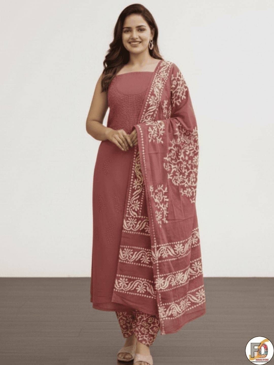 Bombay Batik Pure Cotton Dress Material Traditional Batik with Embroidery-Inspired Designs – Carrot Batik