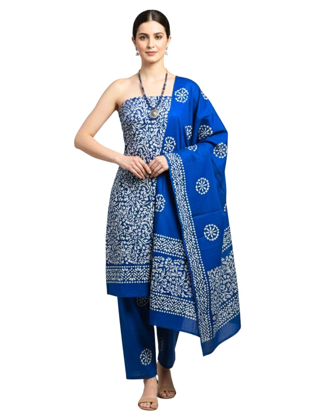 Bombay Batik Pure Cotton Dress Material Block-Wax Printing Technique – Blue Colour