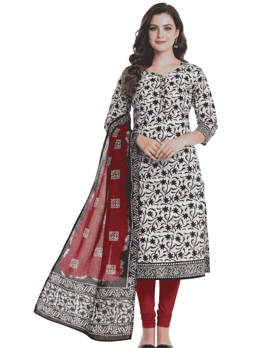 Bombay Batik Pure Cotton Dress Material Natural Dye Batik Printing – Black Red Batik