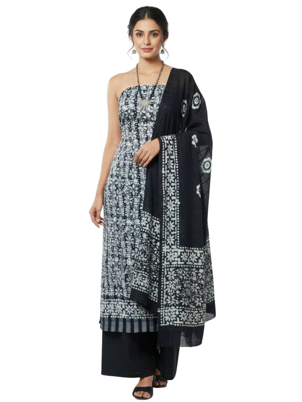 Bombay Batik Pure Cotton Dress Material Heritage Hand Batik Art – Black Batik