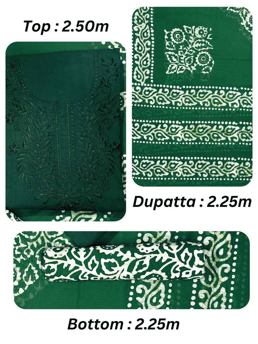 Bombay Batik Pure Cotton Lucknowi Dress Material Batik Handwork – Green Colour