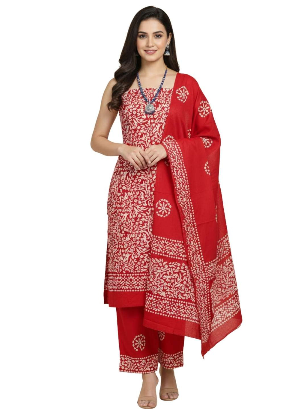 Bombay Batik Pure Cotton Dress Material Natural Dye Batik Printing – Red   Batik