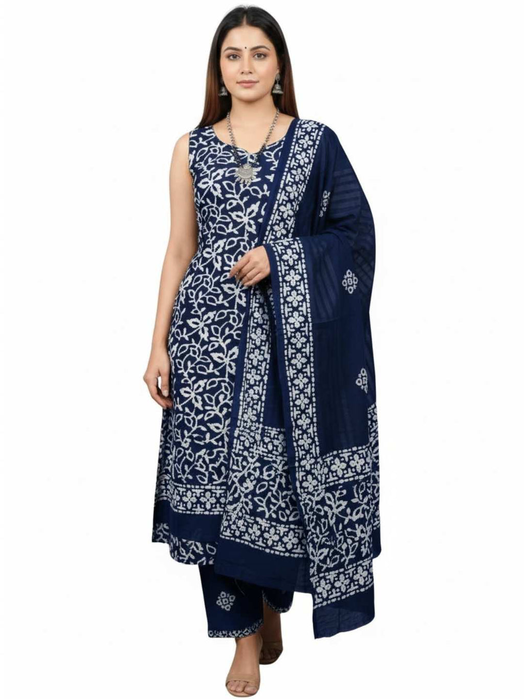 Bombay Batik Pure Cotton Dress Material Hand-Painted Batik Motifs – Navy Blue Batik