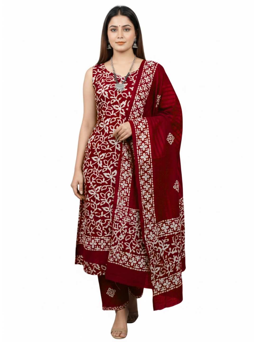 Bombay Batik Pure Cotton Dress Material Traditional Batik Dyeing – Red   Batik