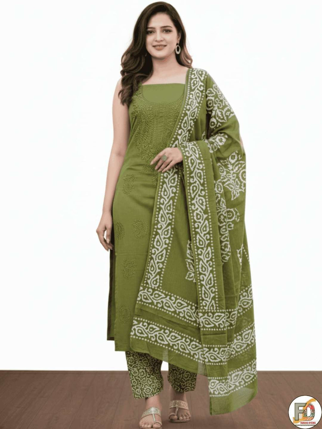 Bombay Batik Pure Cotton Dress Material Batik Textile Art with Lucknowi Motifs – Mehndi Batik