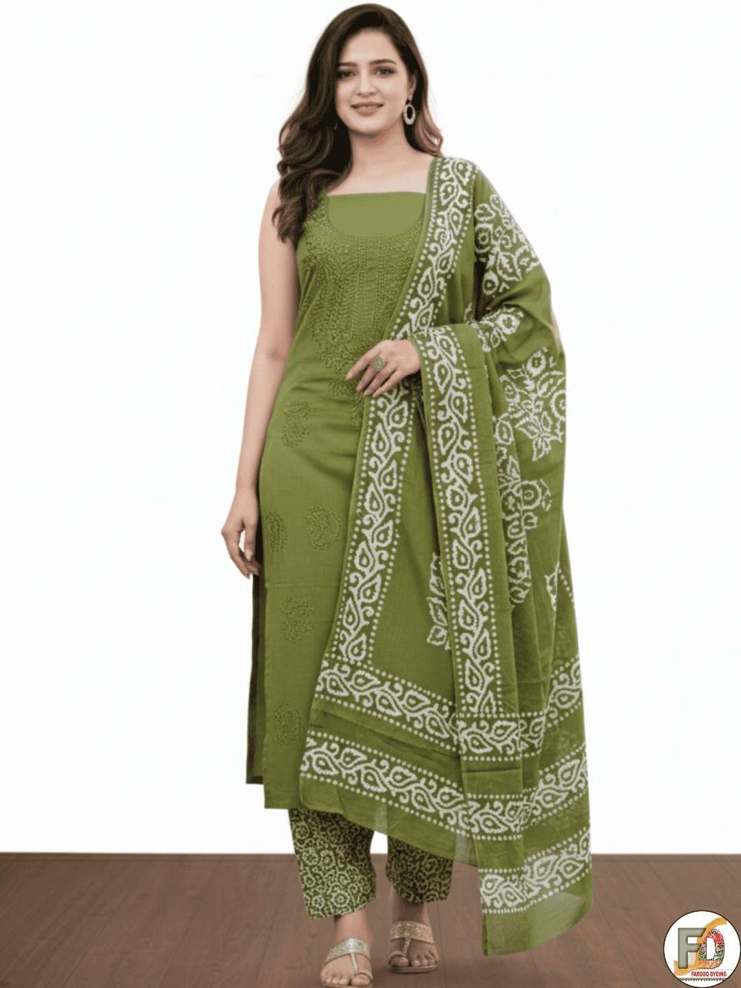 Bombay Batik Pure Cotton Dress Material Batik Textile Art with Lucknowi Motifs – Mehndi Batik