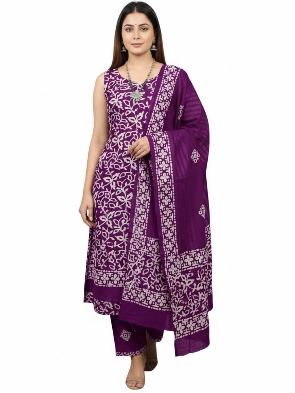 Bombay Batik Pure Cotton Dress Material Wax-Resist Batik Printing – Purple Colour