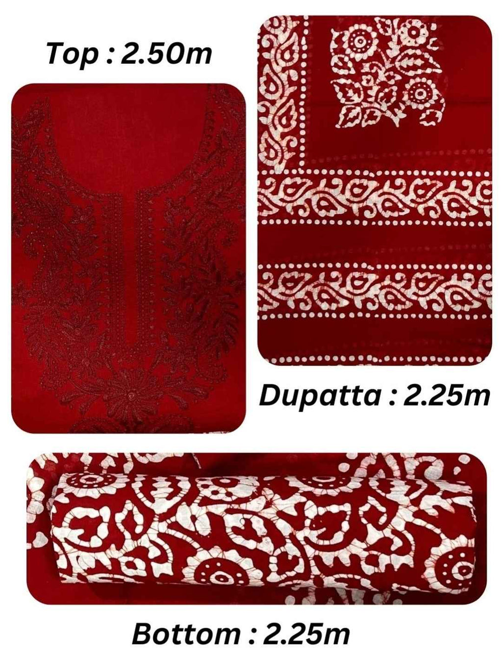 Bombay Batik Pure Cotton Dress Material Ethnic Batik Fabric with Lucknowi Touch – Red   Batik
