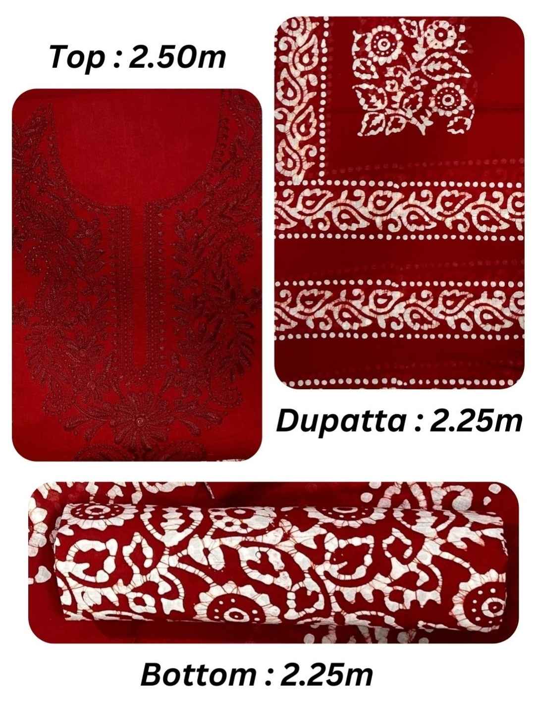 Bombay Batik Pure Cotton Dress Material Ethnic Batik Fabric with Lucknowi Touch – Red   Batik
