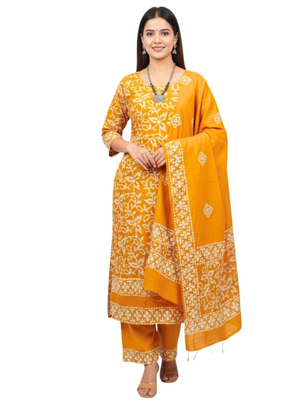 Bombay Batik Pure Cotton Dress Material Handcrafted Batik Design – Yellow Colour