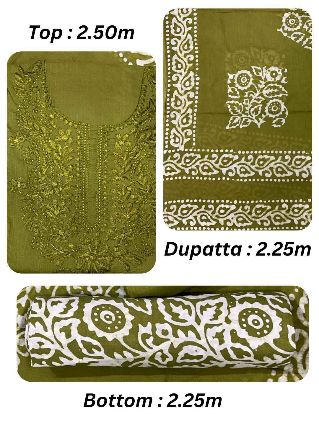 Bombay Batik Pure Cotton Dress Material Batik Textile Art with Lucknowi Motifs – Mehndi Batik