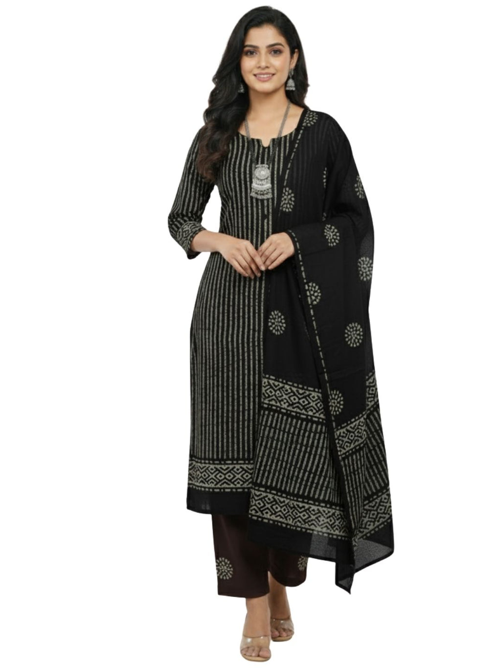 Bombay Batik Pure Cotton Dress Material Handcrafted Batik Design – Black Batik