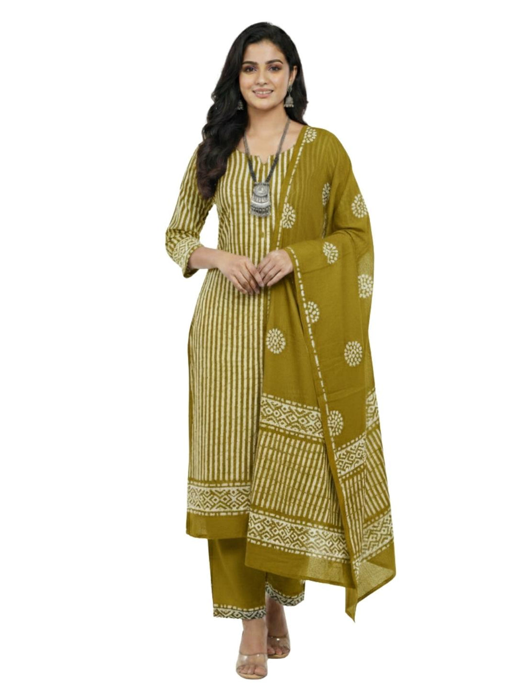 Bombay Batik Pure Cotton Dress Material Heritage Hand Batik Art – Khaaki Colour