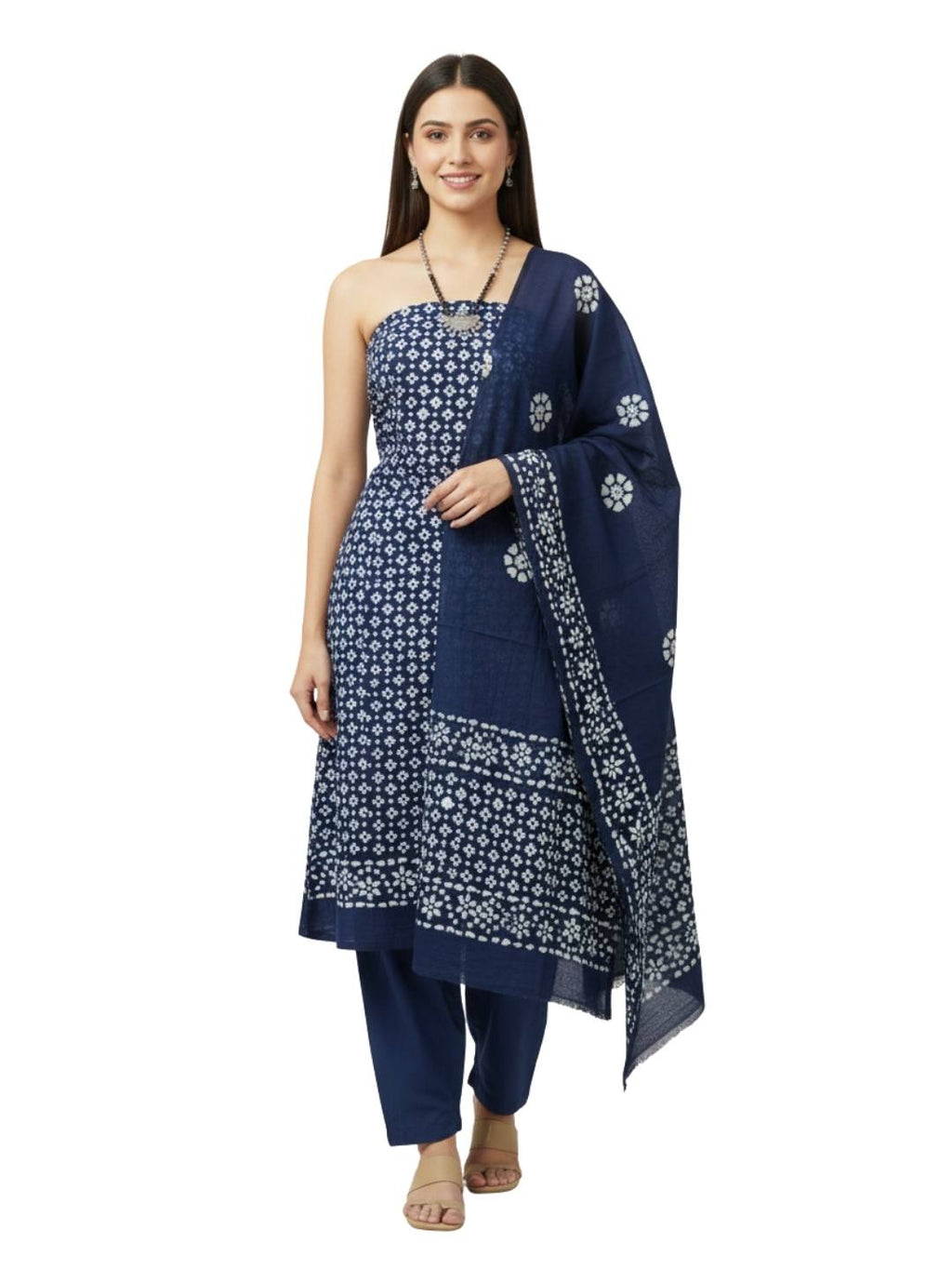 Bombay Batik Pure Cotton Dress Material Manual Wax Dye Process – Navy Blue Batik