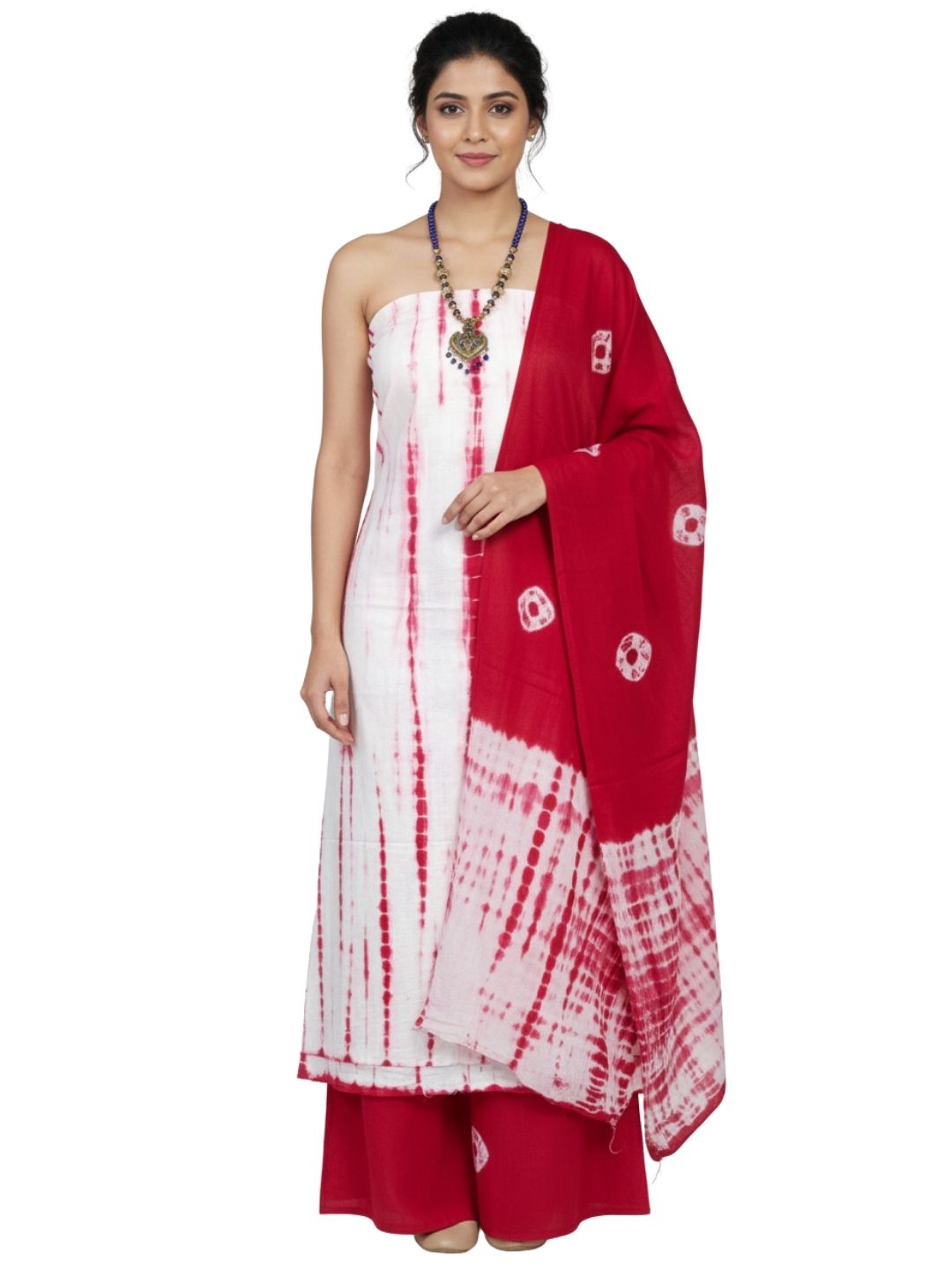 Bombay Batik Pure Cotton Dress Material Tie-dye Red Colour