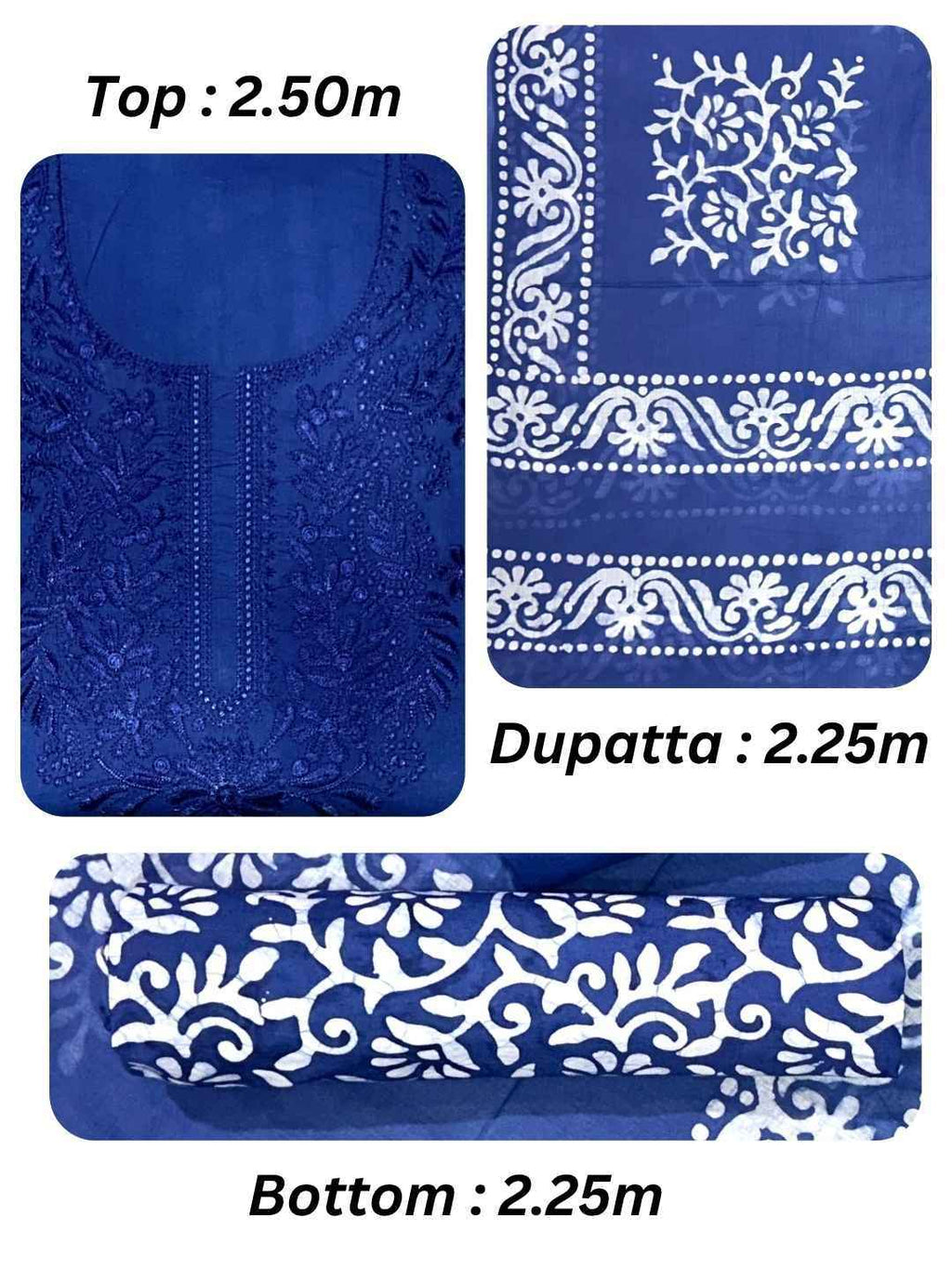 Bombay Batik Pure Cotton Dress Material Hand-Dyed Batik with Lucknowi Motifs – Indigo Batik