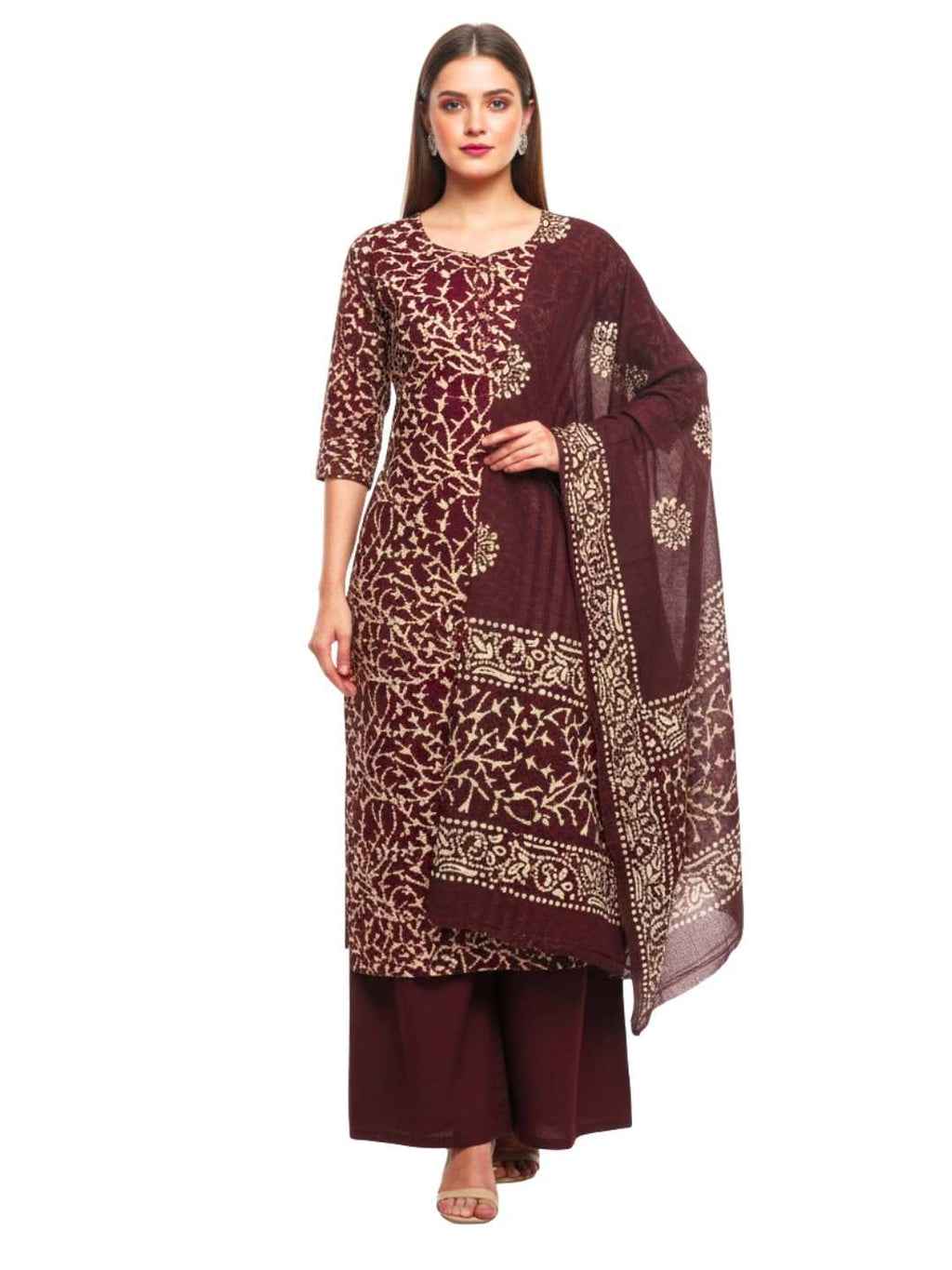 Bombay Batik Pure Cotton Dress Material Manual Wax Dye Process – Maroon Colour