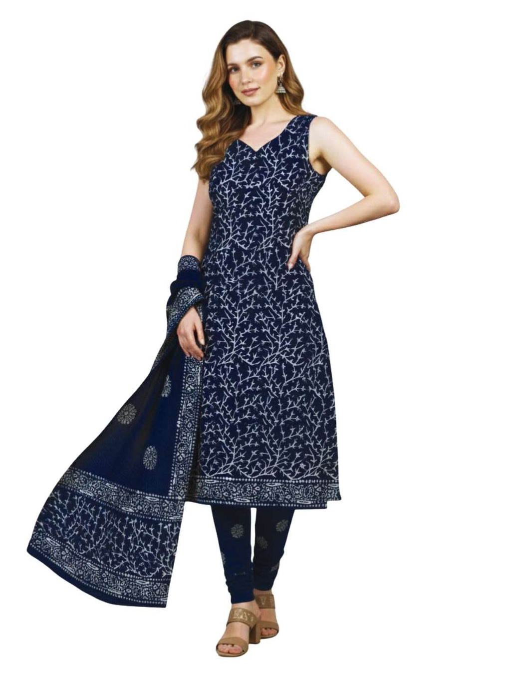 Bombay Batik Pure Cotton Dress Material Ethnic Batik Crafting – Navy Blue Batik