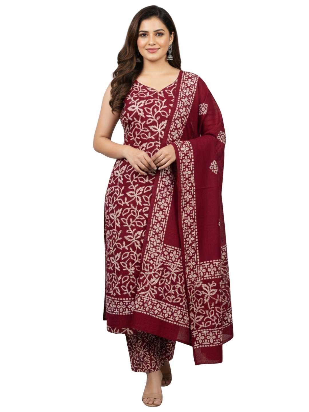 Bombay Batik Pure Cotton Dress Material Ethnic Batik Crafting – Maroon Colour
