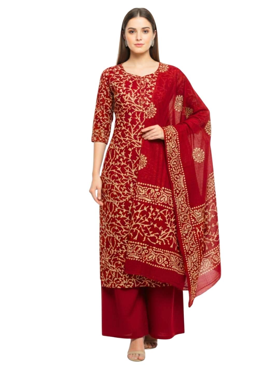 Bombay Batik Pure Cotton Dress Material Wax-Resist Batik Printing – Red   Batik