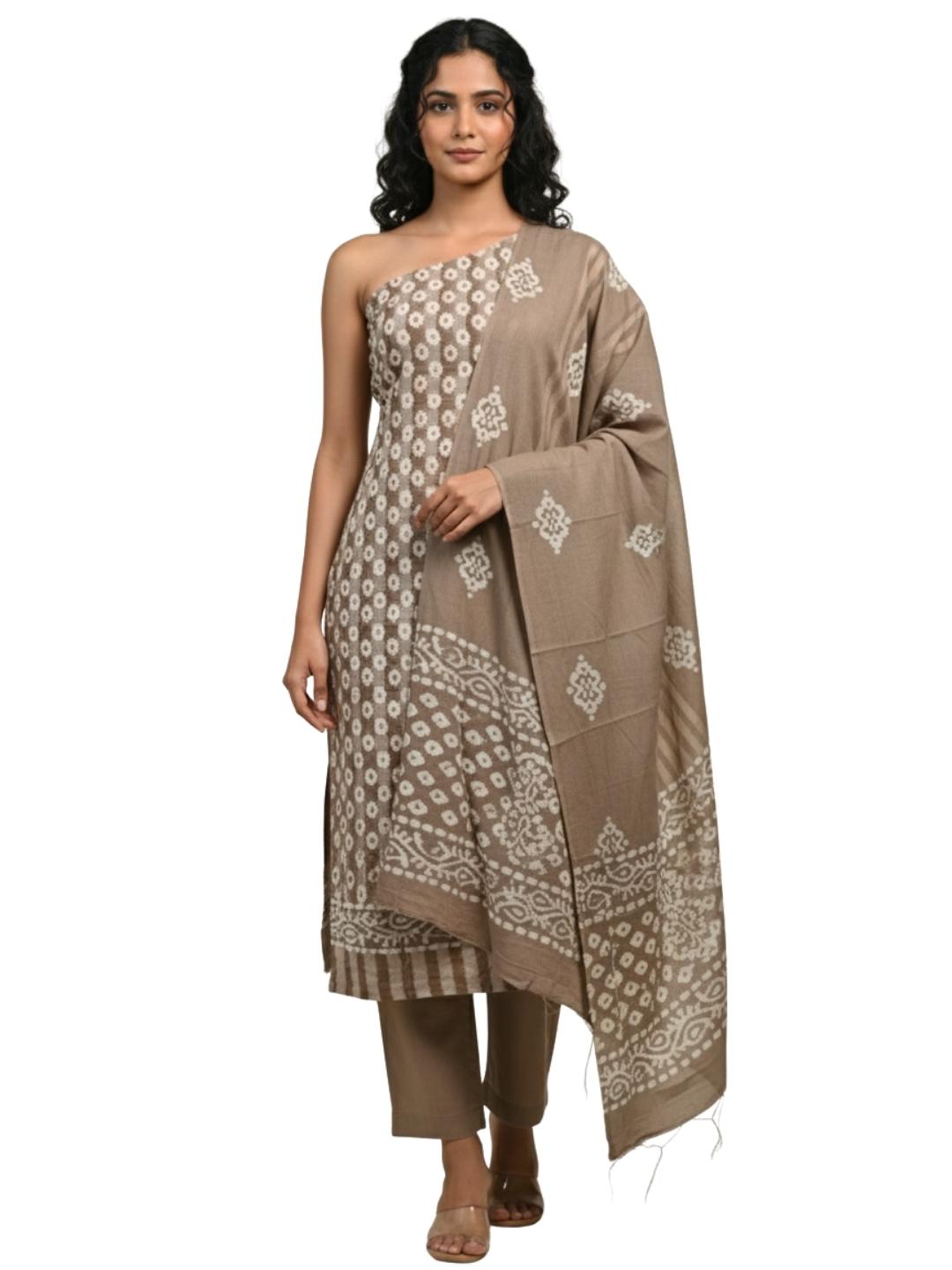 Bombay Batik Pure Cotton Dress Material Block-Wax Printing Technique – Lakda Brown Batik