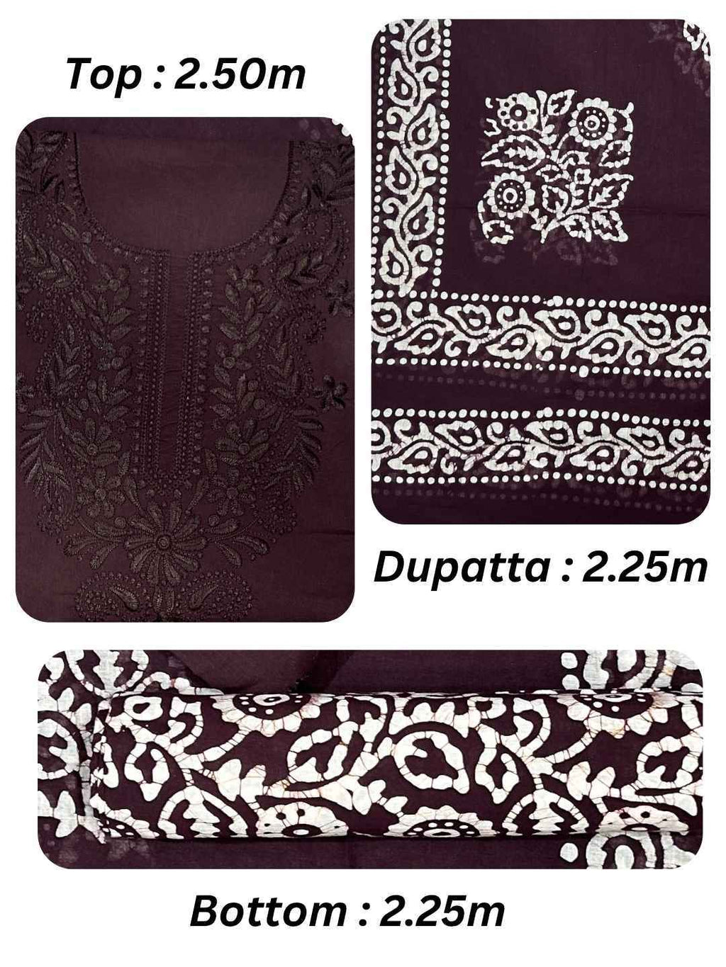 Bombay Batik Pure Cotton Lucknowi Dress Material Batik Handwork – Cofee Colour