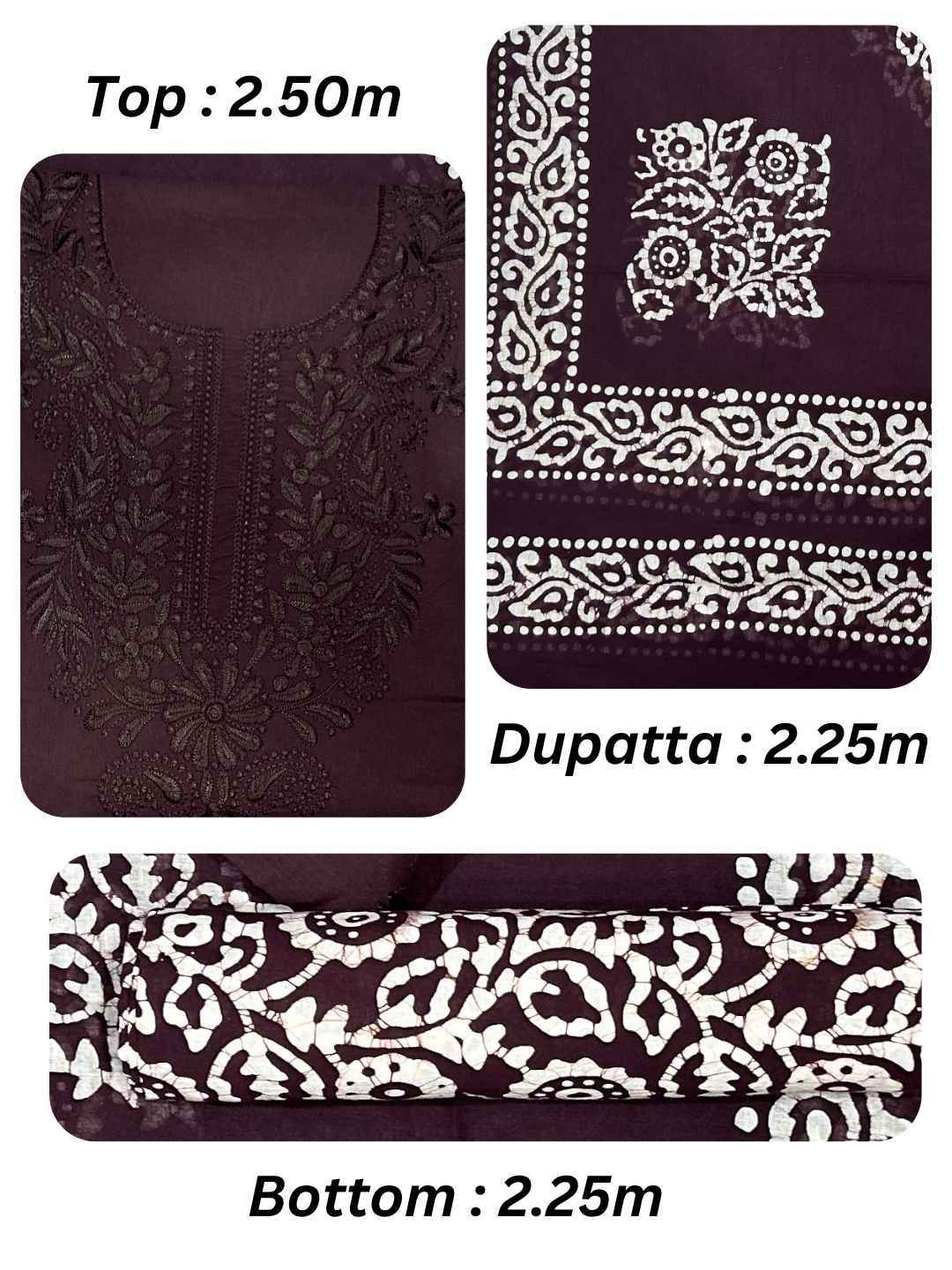 Bombay Batik Pure Cotton Lucknowi Dress Material Batik Handwork – Cofee Colour