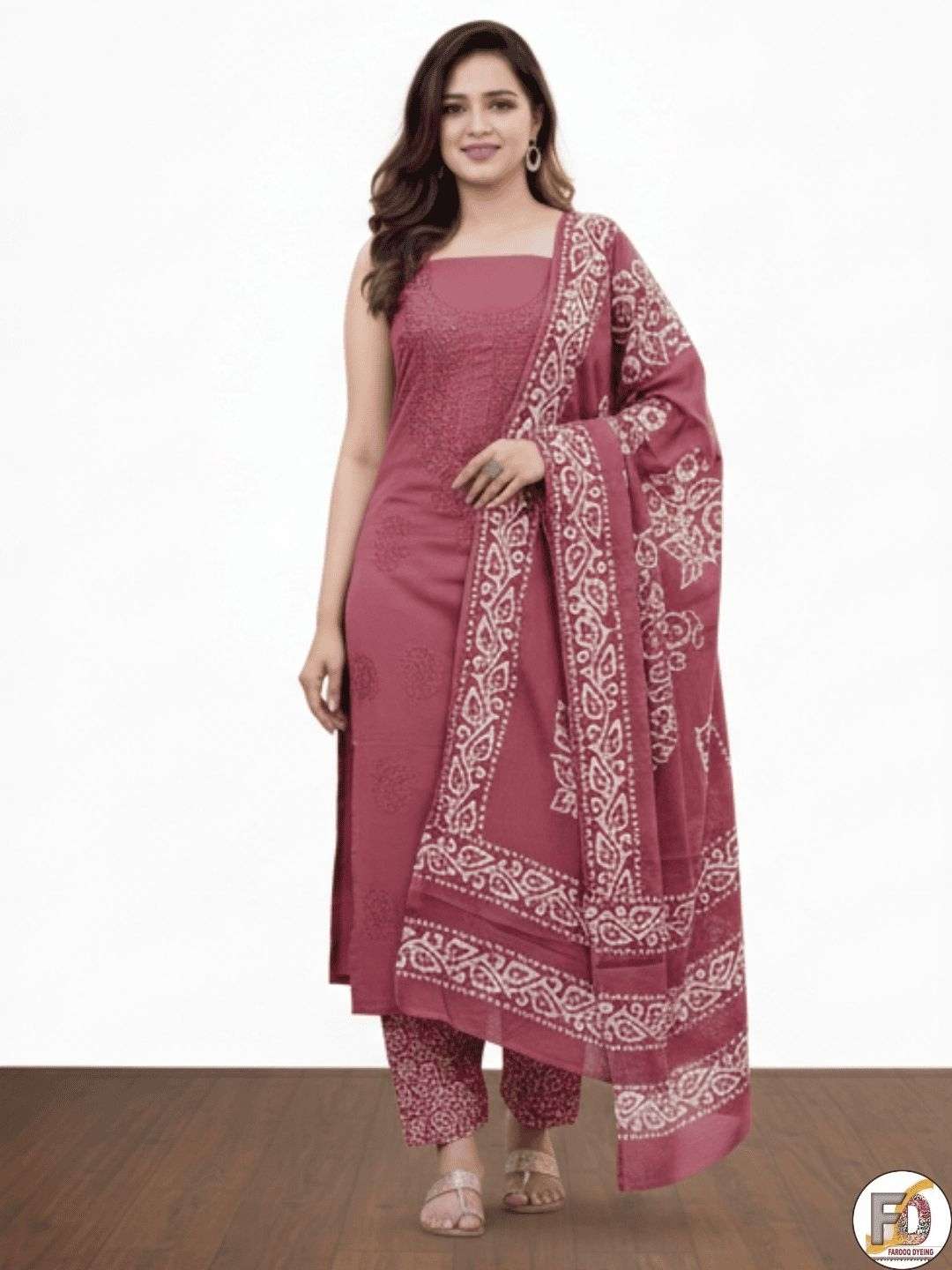 Bombay Batik Pure Cotton Dress Material Hand Batik Printing with Lucknowi Work – Carrot Batik