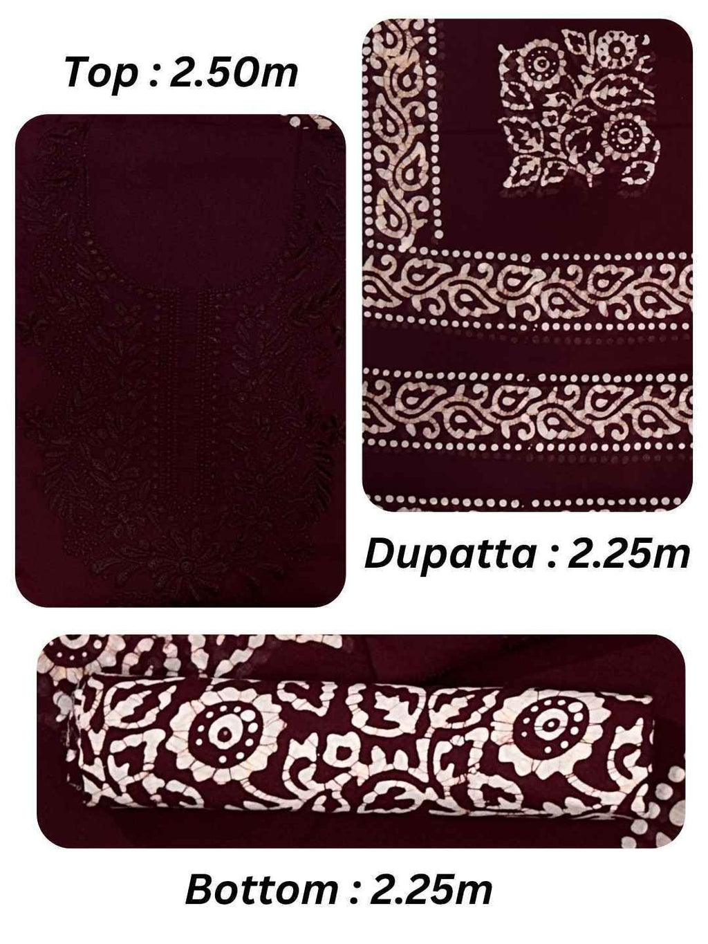Bombay Batik Pure Cotton Lucknowi Dress Material Batik Handwork – Maroon Colour (FD-DM-LK-MR-PHLPTI)