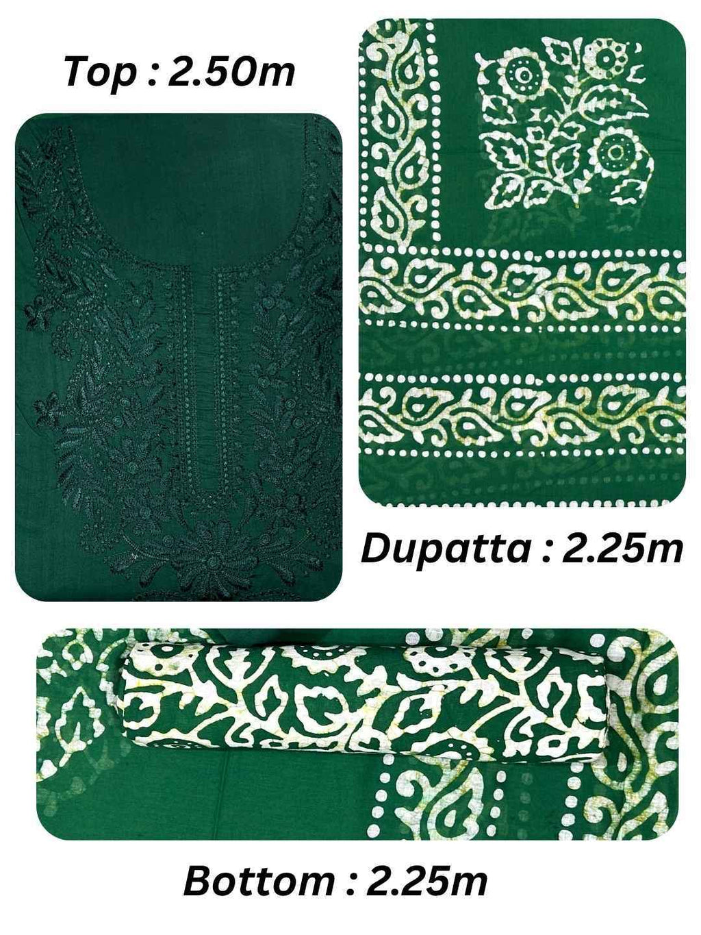 Bombay Batik Pure Cotton Lucknowi Dress Material Batik Handwork – Green Colour (FD-DM-LK-GN-PHLPTI)