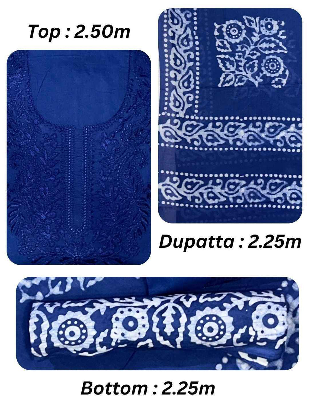 Bombay Batik Pure Cotton Lucknowi Dress Material Batik Handwork – Indigo Colour (FD-DM-LK-ID-PHLPTI)