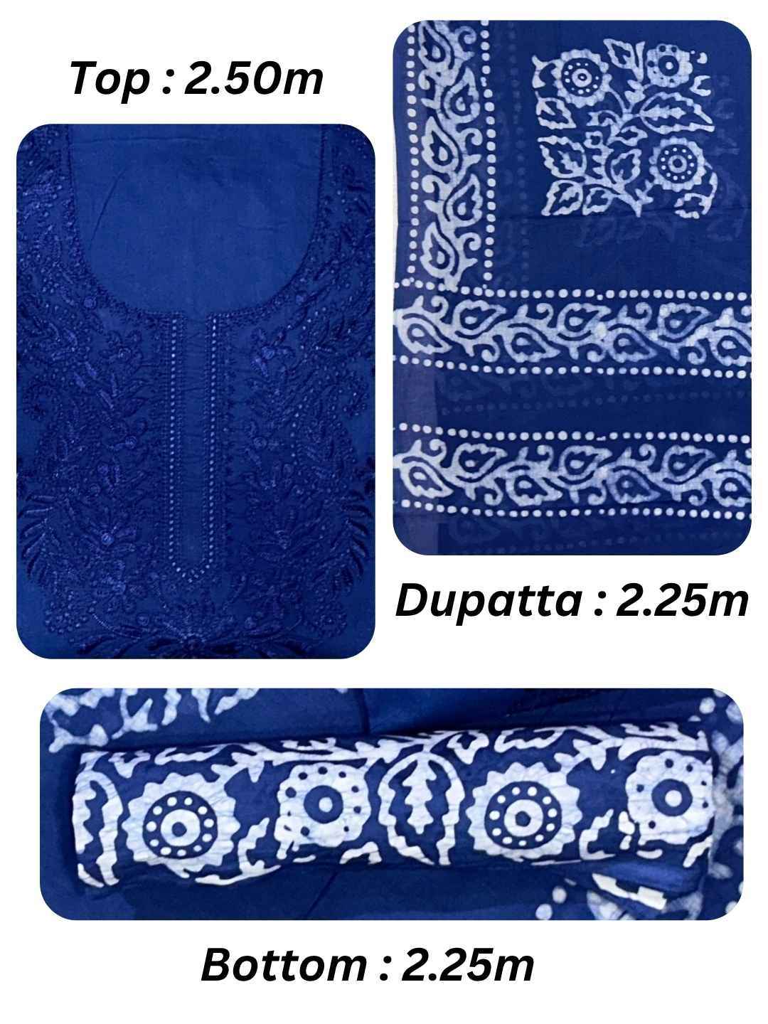 Bombay Batik Pure Cotton Lucknowi Dress Material Batik Handwork – Indigo Colour (FD-DM-LK-ID-PHLPTI)