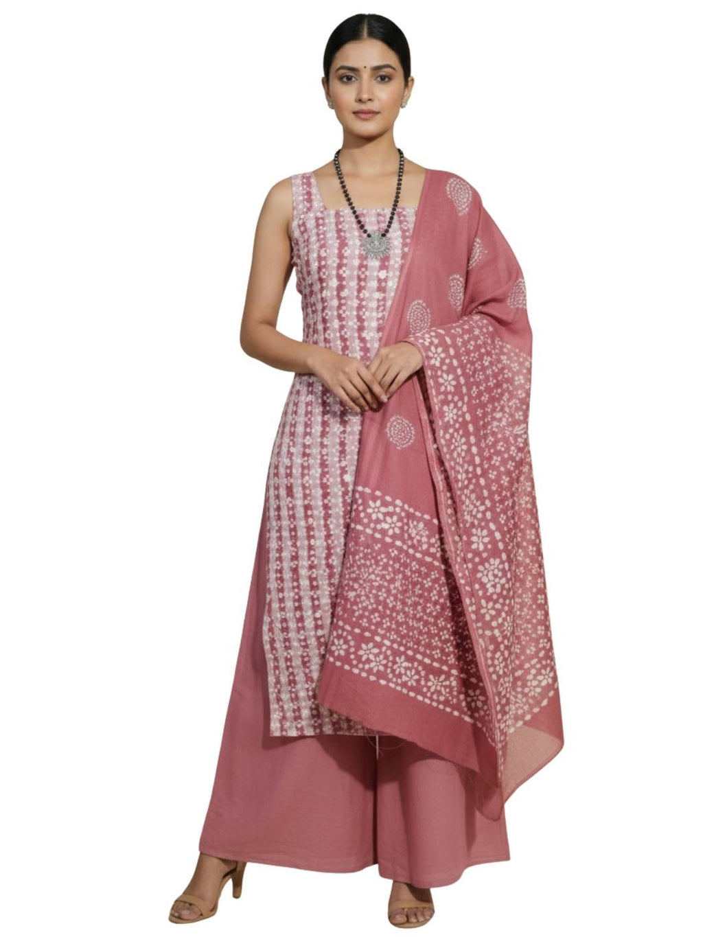 Bombay Batik Pure Cotton Dress Material Block-Wax Printing Technique – Carrot Colour