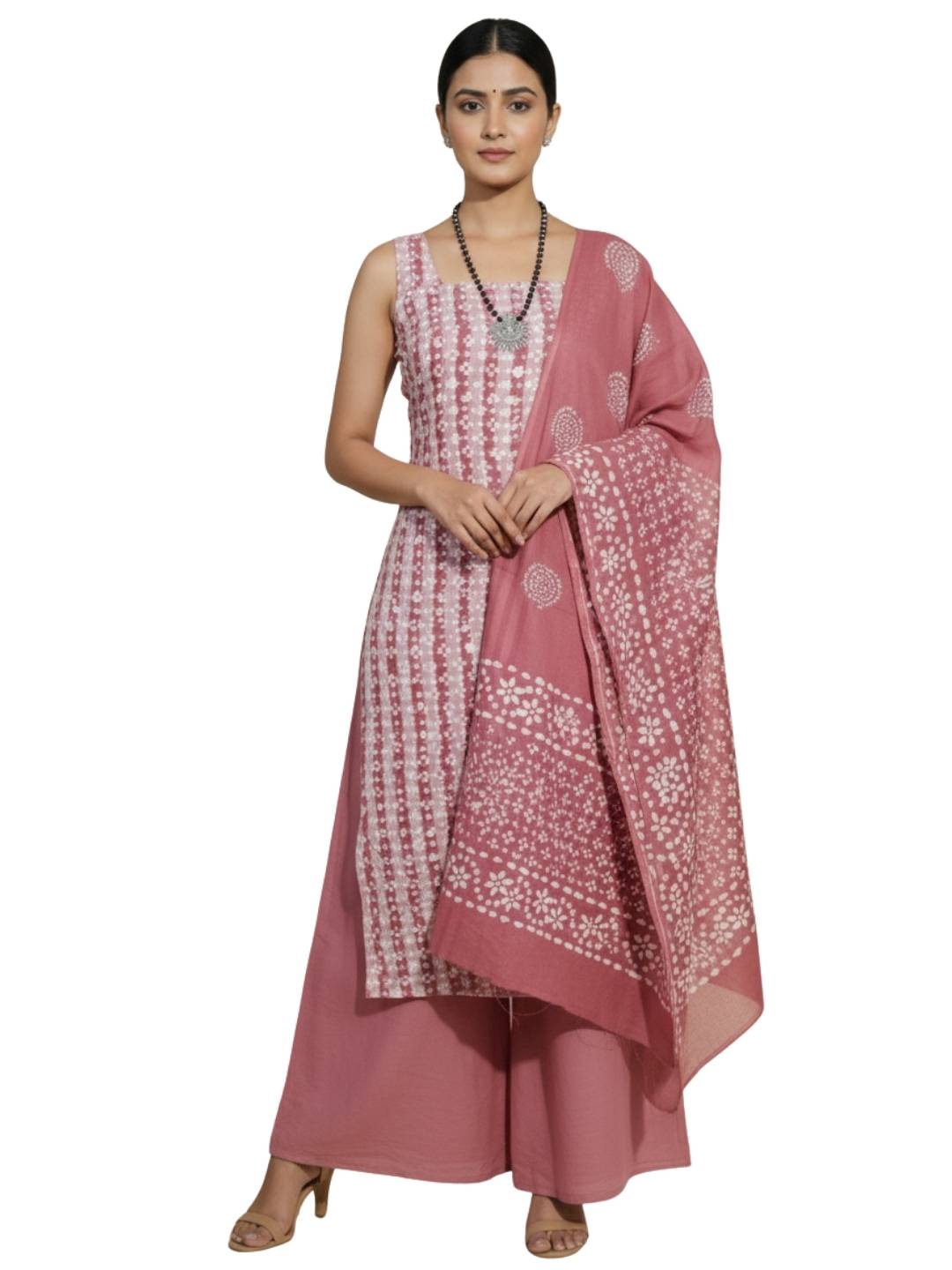 Bombay Batik Pure Cotton Dress Material Block-Wax Printing Technique – Carrot Colour