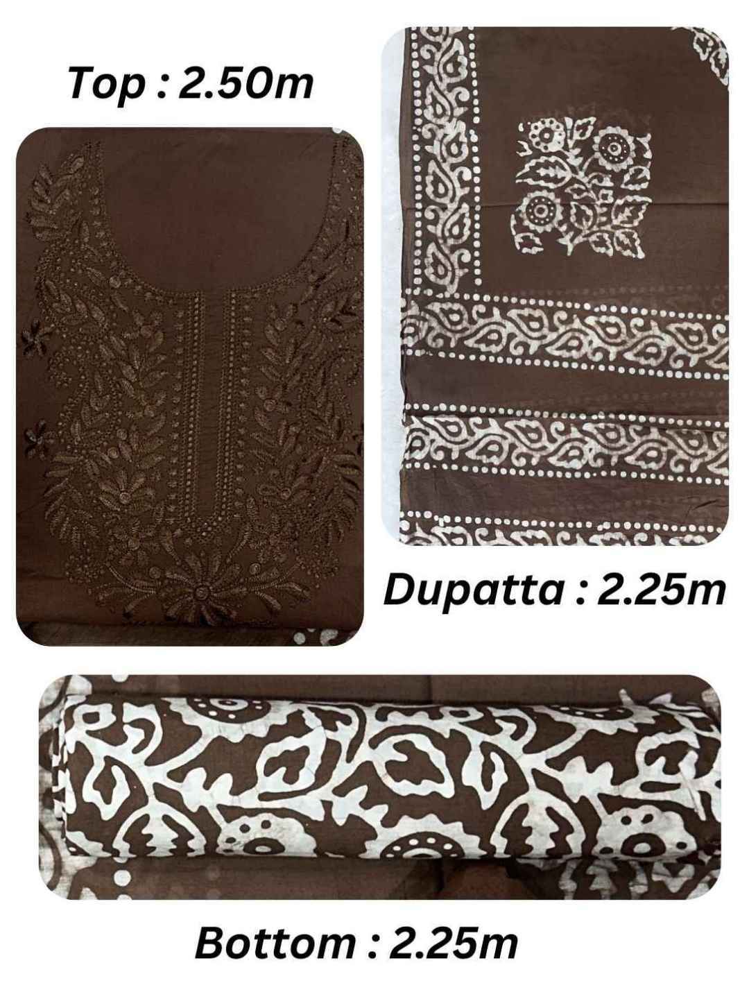 Bombay Batik Pure Cotton Dress Material Handcrafted Fusion of Batik & Lucknowi Art – Lakda Brown Batik
