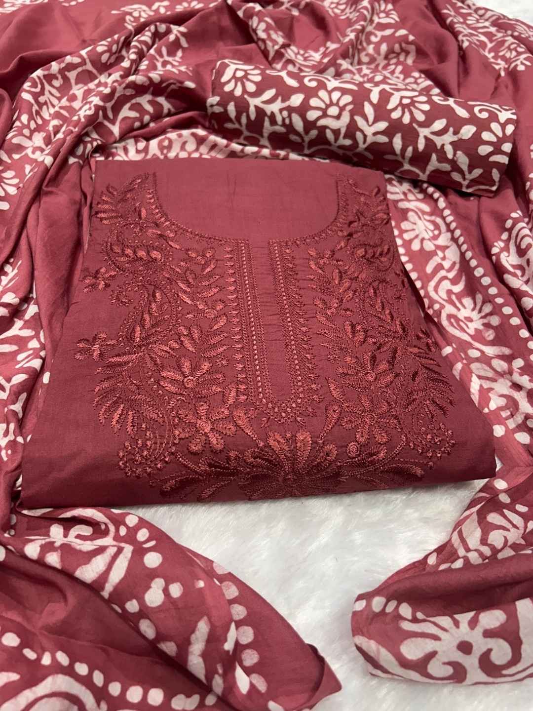 Bombay Batik Pure Cotton Dress Material Traditional Batik with Embroidery-Inspired Designs – Carrot Batik