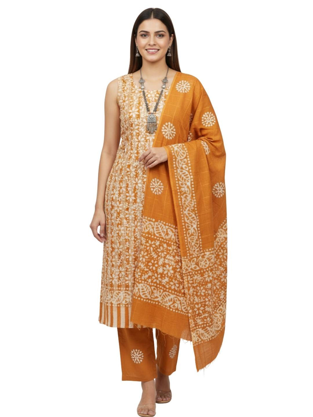 Bombay Batik Pure Cotton Dress Material Manual Wax Dye Process – Mustard Colour